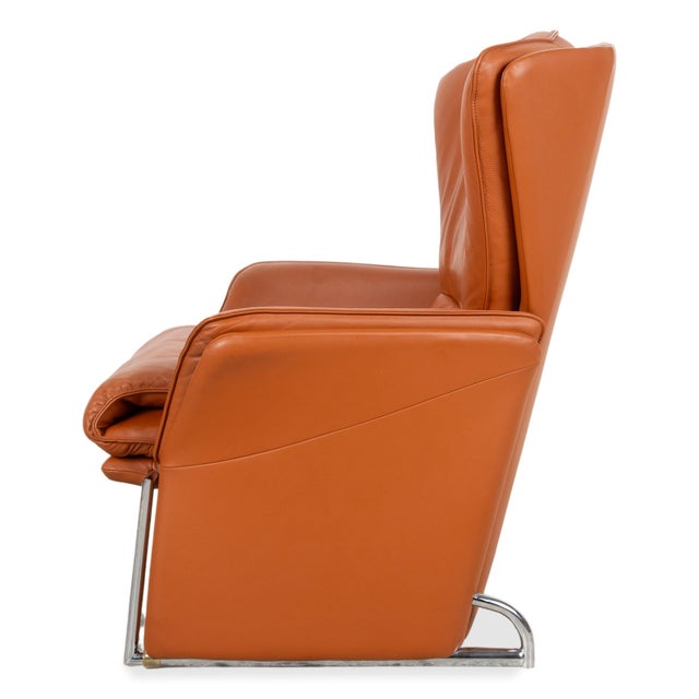Unus Leather Chrome Armchair in Brown Cognac wirh Manual Function from FSM For Sale - Image 16 of 18