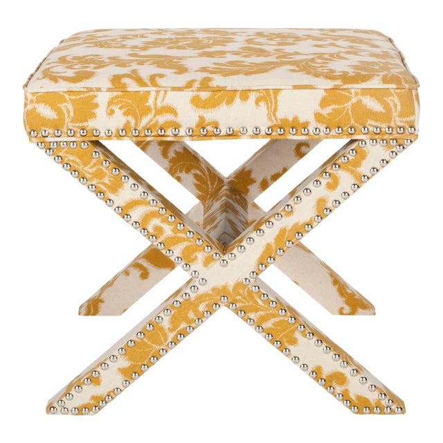 Studded Ottoman, Maize & Beige For Sale