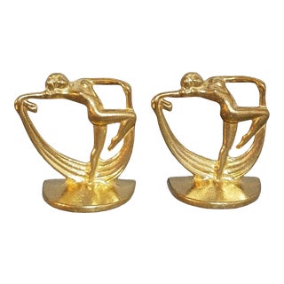 1990s Art Deco Dancing Nymph Bookends in Brass - a Pair For Sale