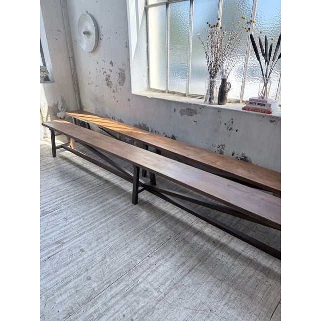 Brown Oak Farm Benches, 1950s, Set of 2 For Sale - Image 8 of 18