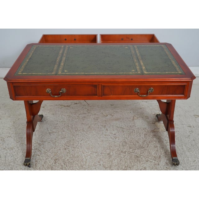 Animal Skin English Leather Top Yew Wood Writing Desk For Sale - Image 7 of 17