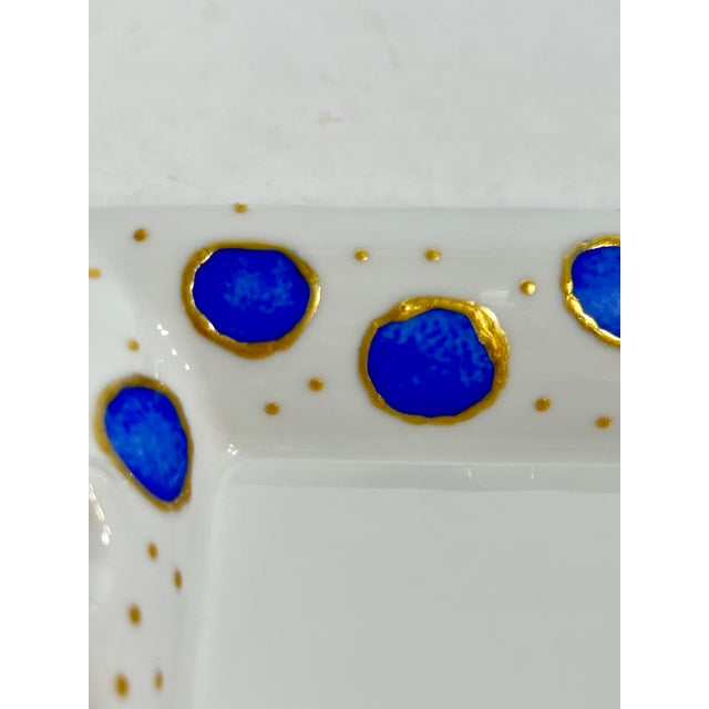 Mid 20th Century Vintage French Blue Polka Dot Ceramic Ashtray Catchall For Sale - Image 5 of 5