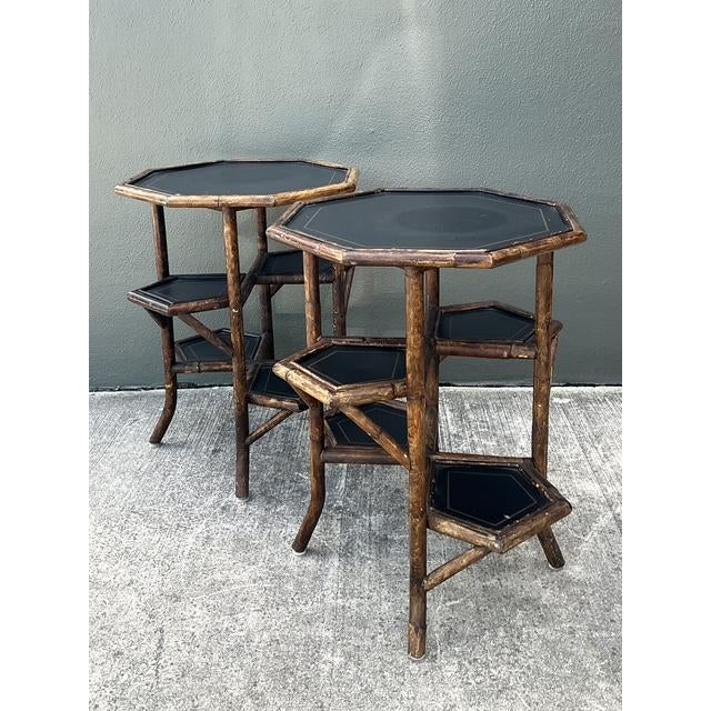 Vintage Octagon Burnt Bamboo Side Tables - A Pair For Sale In West Palm - Image 6 of 12