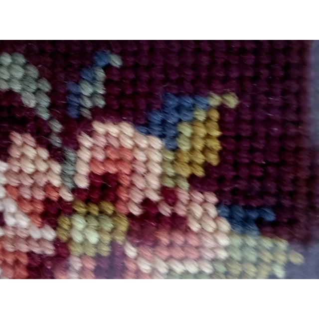 Mid 20th Century Petite Framed Floral Needlepoint, Vintage For Sale - Image 5 of 12