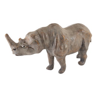 Great Decorative Leather Rhinoceros With Glass Eyes For Sale