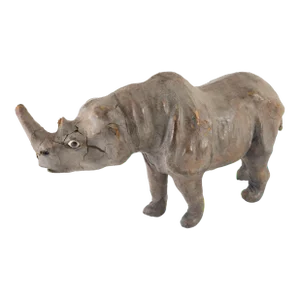 Great Decorative Leather Rhinoceros With Glass Eyes