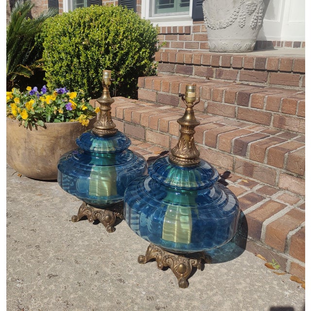 Blue 1970s Blue Carl Falkenstein Mid-Century Modern Table Lamps - a Pair For Sale - Image 8 of 8