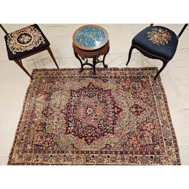 19th Century Persian Kerman Lavar Rug, Hand-Knotted Wool, Floral Pattern. Red & Ivory, 4x6 For Sale In Chicago - Image 6 of 14