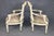 French Early 20th C Pair Louis XVI Style Creme Painted W/ Gold Accent Armchairs For Sale - Image 3 of 15