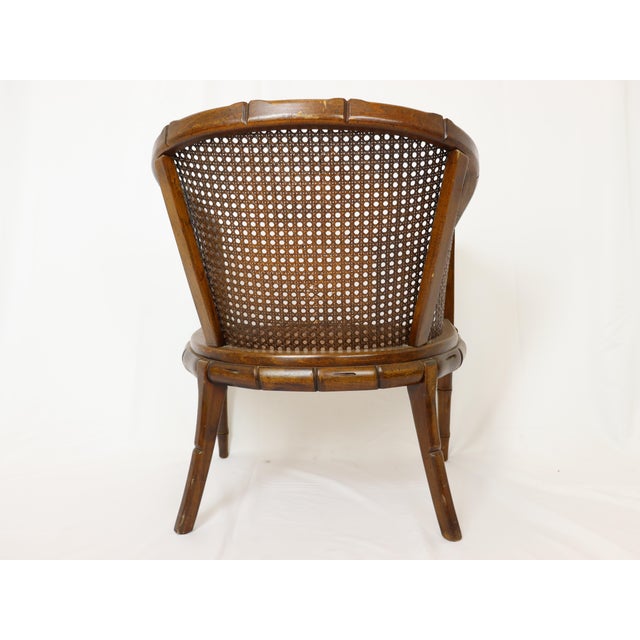 Vintage Regency Style Faux Bamboo Wood and Cane Tub Chair For Sale - Image 4 of 12