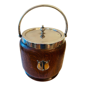 Late 19th Century English Carved Oak Ice Bucket in Silver Plate