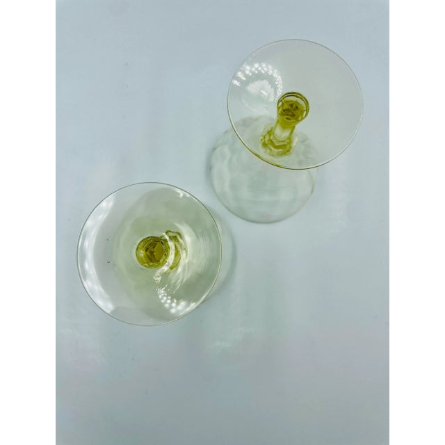 Light Yellow Mid 20th Century Fostoria "Fairfax" Pattern in June Topaz Color Cocktail/Wine Glasses- a Pair For Sale - Image 8 of 11