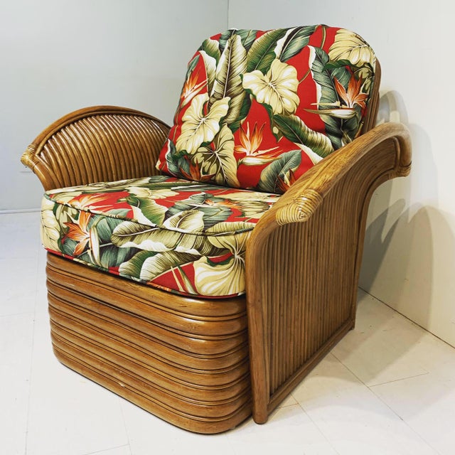 Mid Century Modern Tiki Hawaiian Rattan Club Chair by King's Rattan