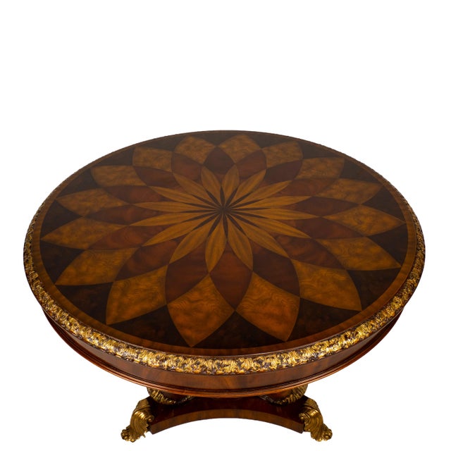 Hollywood Regency 1990s Maitland Smith Spiro Inlaid Mahogany Regency Center Table 41x41" For Sale - Image 3 of 15