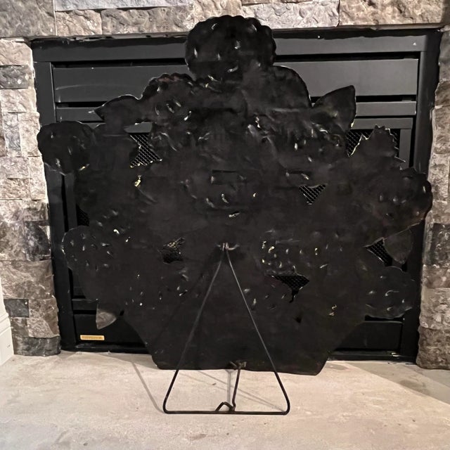 Vintage Metal Toleware Hand Painted and Signed Blue Hydrangea Fireplace Screen / Dummy Board For Sale - Image 11 of 12