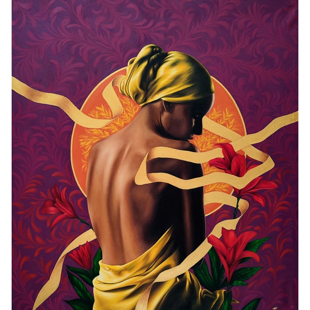 This piece started by priming of the canvas using gesso, the overall paintwork was done using oil paint and the ribbon was...