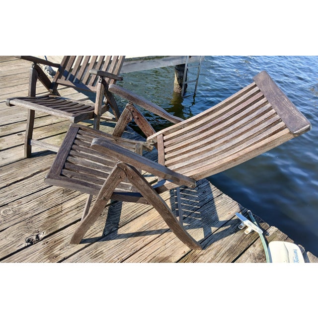 Auburn Vintage Teak Folding Lounge Deck Arm Chairs - Set of 2 For Sale - Image 8 of 12