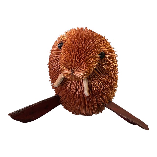 Vintage Walrus Figurine Bottle Brush Brown For Sale