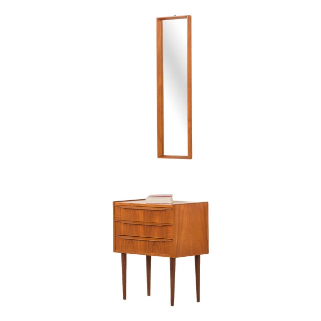 Danish Teak Hall Dresser and Mirror, 1960s, Set of 2 For Sale