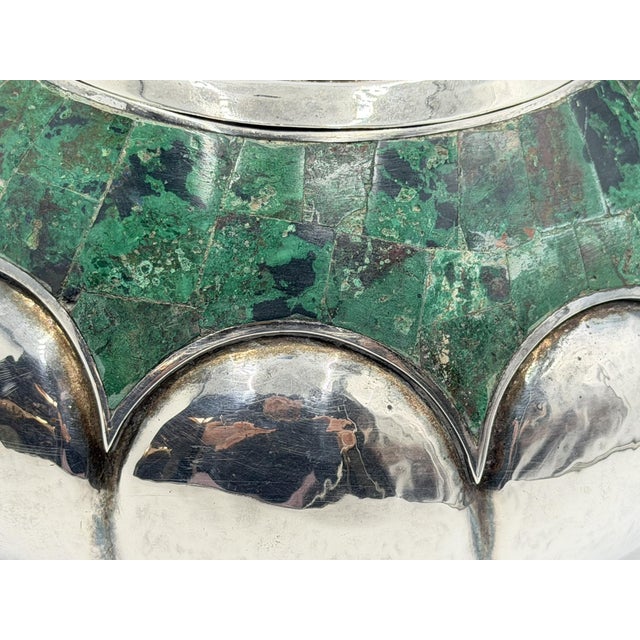 Mid 20th Century Los Castillo Taxco Malachite Silver Plate Lidded Bowl, Mexican Modernist Silver For Sale - Image 14 of 18