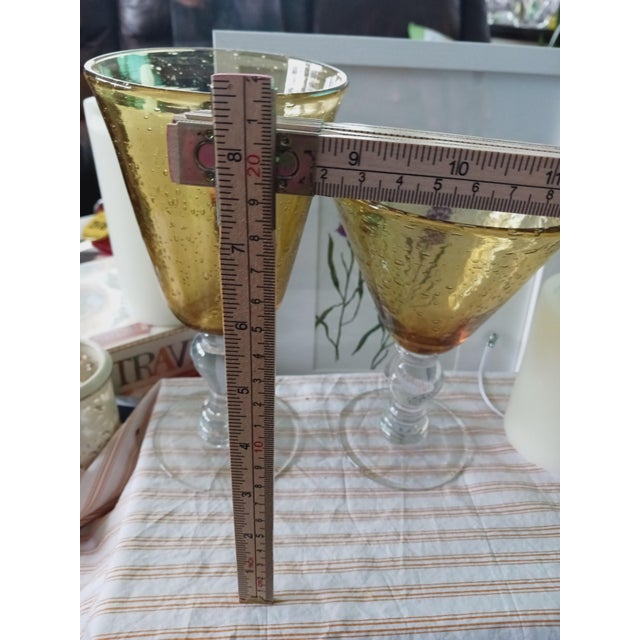 1960s Artland Vintage Hand Blown Amber Bubble Glass Goblets Set For Sale - Image 12 of 15