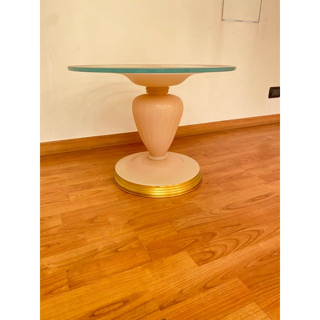 1990s Italian Venetian White and Gold Murano Glass Style Coffee Table in "Seta Color" and Gold For Sale - Image 4 of 12