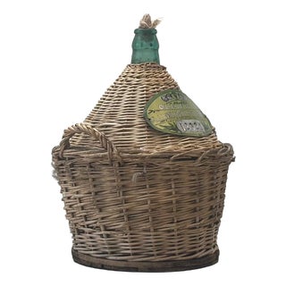 Mid-Century Italian Glass Balloon Bottle in Wickerwork, 1960s For Sale