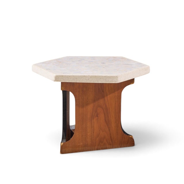 Harvey Probber Mid Century Walnut and Terrazzo Top Hexagon Side Tables - Pair For Sale In Chicago - Image 6 of 11
