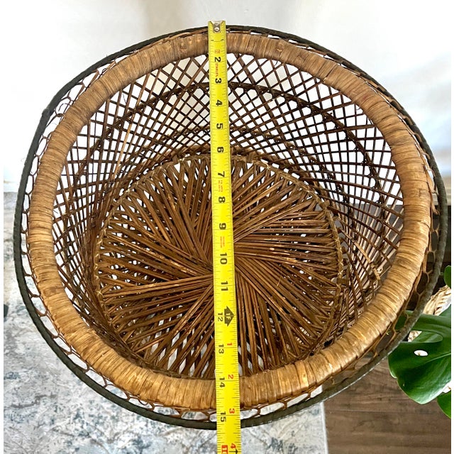 Vintage Mid Century Modern Wicker Rattan Plant Stand Jardiniere Bohemian Boho Chic For Sale - Image 9 of 12