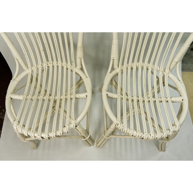 White Wicker Accent Chairs With Floral Cushions a Pair For Sale In Louisville - Image 6 of 9