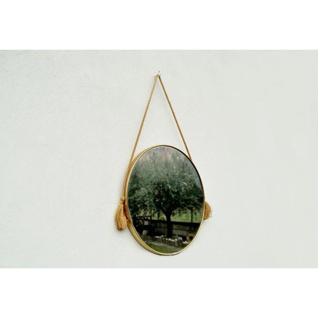 1970s Italian Mid Century Round Wall Mirror With Original Cord . 1970s For Sale - Image 5 of 6