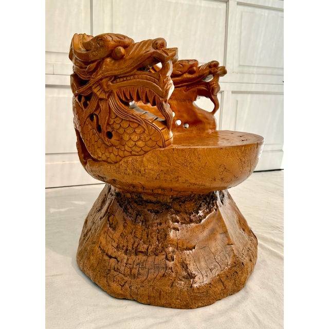 Wood Hand-Carved Asian Sculptural Dragon Root Wood Throne Chair For Sale - Image 7 of 12