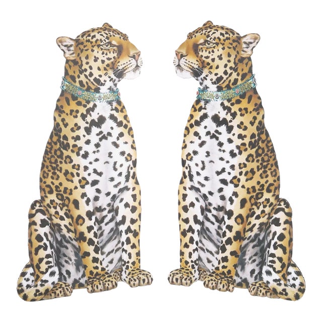Pair of Leopard Wooden Silhouettes by Katherine Barnell For Sale