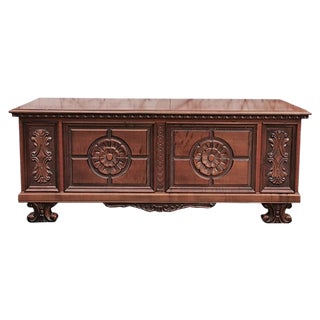 Carved Walnut Chest, 1970s For Sale