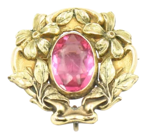 Gilt Floral Art Nouveau Costume Brooch Pendant