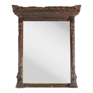 Antique Renaissance Revival Heavily Carved Wood & Gesso Over Mantle Mirror, 19th Century