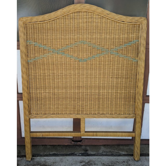 Vintage Coastal Boho Chic Woven Rattan Natural Wicker Twin Headboard