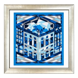 Hermes Faubourg en Perspective Framed Vintage Silk Scarf 24" For Sale
