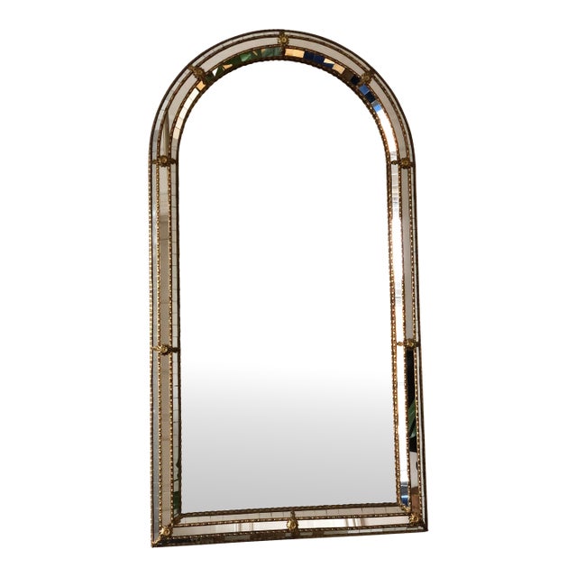 Large Vintage Venetian Brass Mirror – Gold Hollywood Regency, Spanish 1990s For Sale