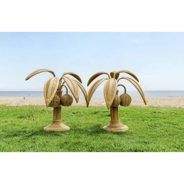 Wood Rattan Coconut Lamps, 1980s, Set of 2 For Sale - Image 7 of 11