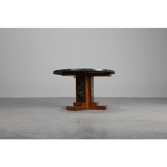 Art Deco Coffee Table in Oak and Green Marble, France, 1920 For Sale - Image 4 of 12