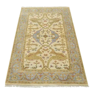 Oushak Rug 4’2” X 6’1” Ivory Wool Tribal Hand-Knotted Oriental Carpet