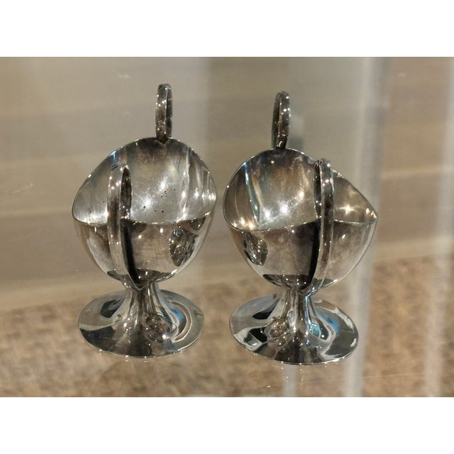Silver Antique Continental European Silver-Plated Neoclassical Navette Pedestal Open Salt Cellars - A Pair For Sale - Image 8 of 11