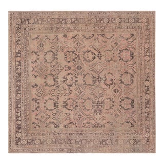 Antique Turkish Oushak Rug in Faded Rose and Mocha Tones For Sale
