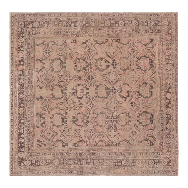 Antique Turkish Oushak Rug in Faded Rose and Mocha Tones For Sale