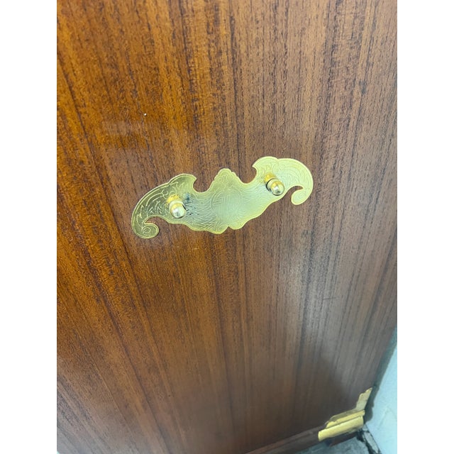 Brown Large Vintage Teak & Brass Korean Style Chest Buffet Bar For Sale - Image 8 of 13