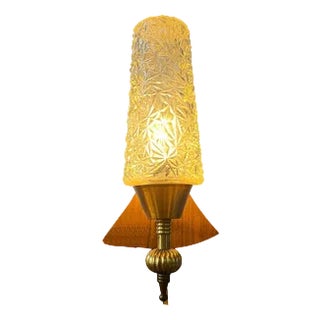 Vintage Teak Wood & Clear Glass Wall Sconce Lamp For Sale