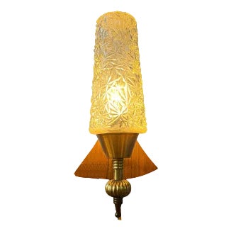 Vintage Teak Wood & Clear Glass Wall Sconce Lamp For Sale
