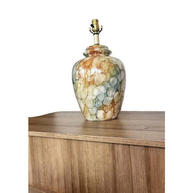 Vintage Mid-Century Style Glazed Ceramic Speckled Rainbow Ginger Jar Table Lamp For Sale In Charleston - Image 6 of 10