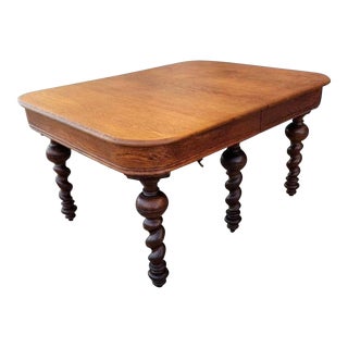 19th Century European Oak Extension Table With Barley Twist Legs For Sale